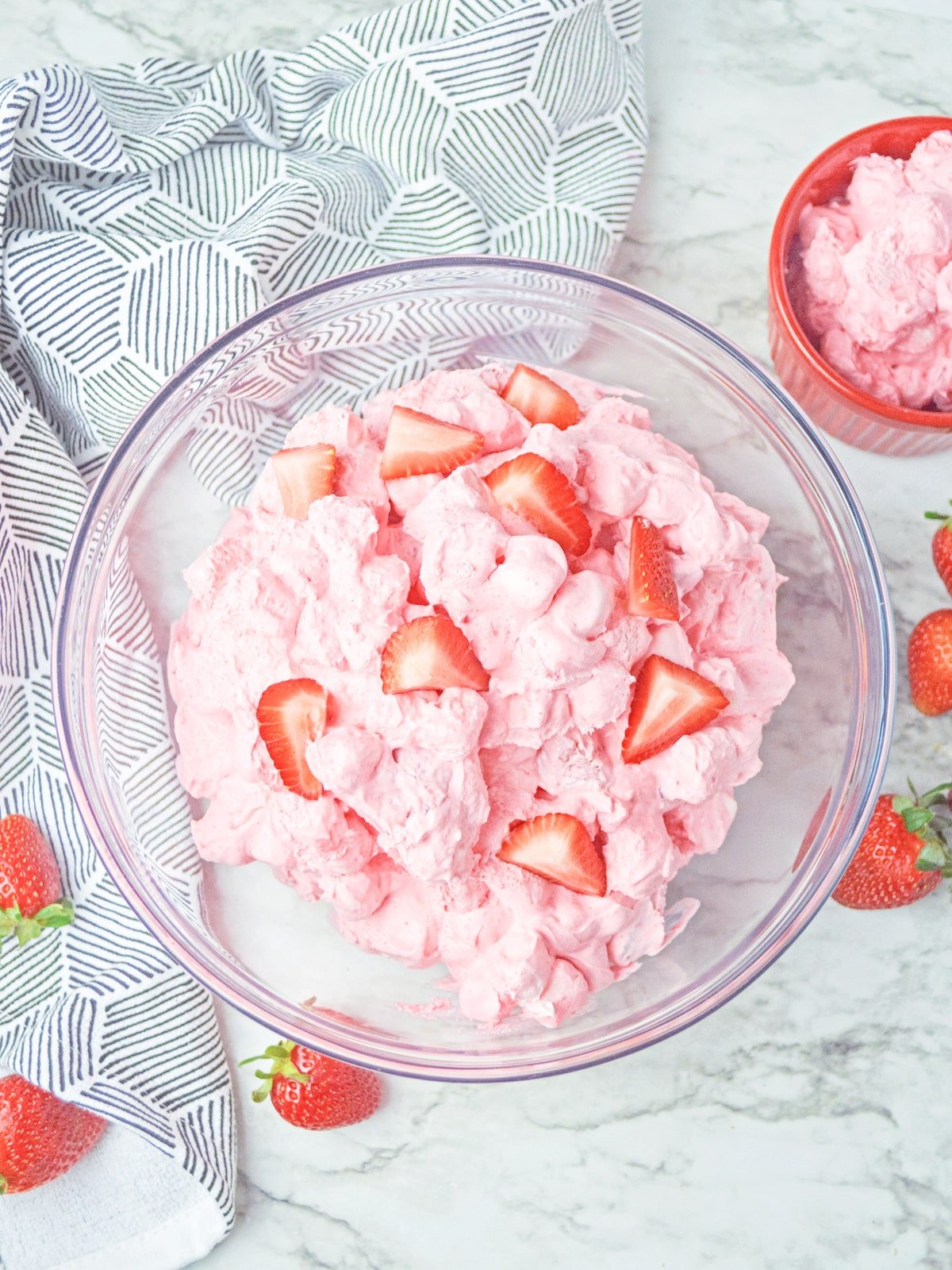 Strawberry Fluff salad in a Serving bowl