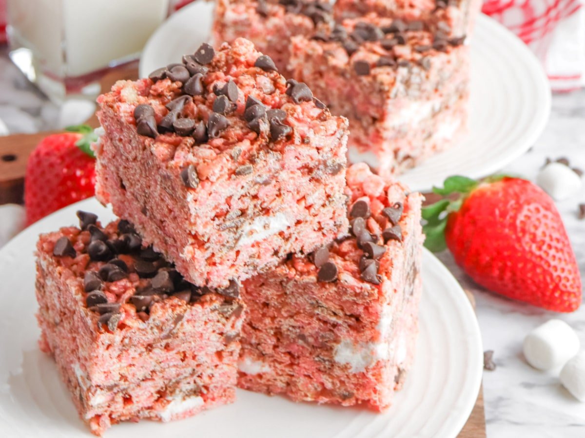 Strawberry Rice Krispie Treats with Chocolate Chips