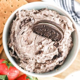 oreo cheesecake dip recipe ready to serve in a bowl