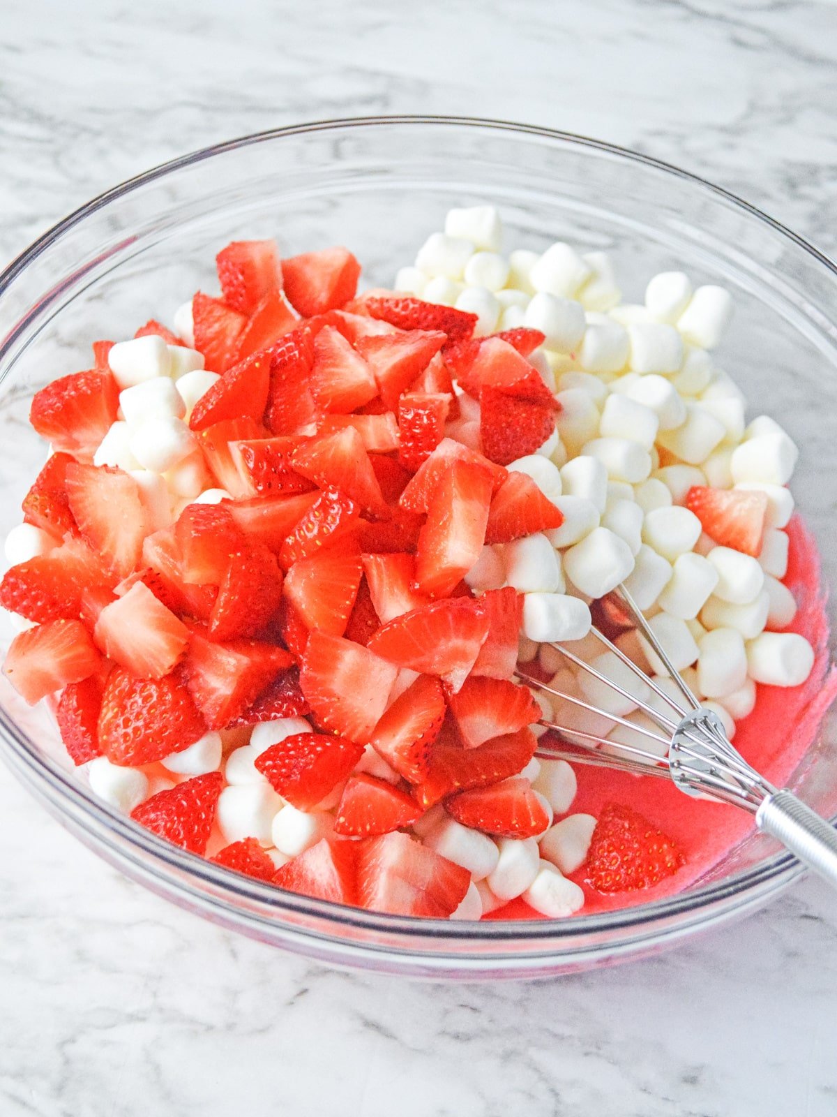 stir in fruit and mini marshmallows