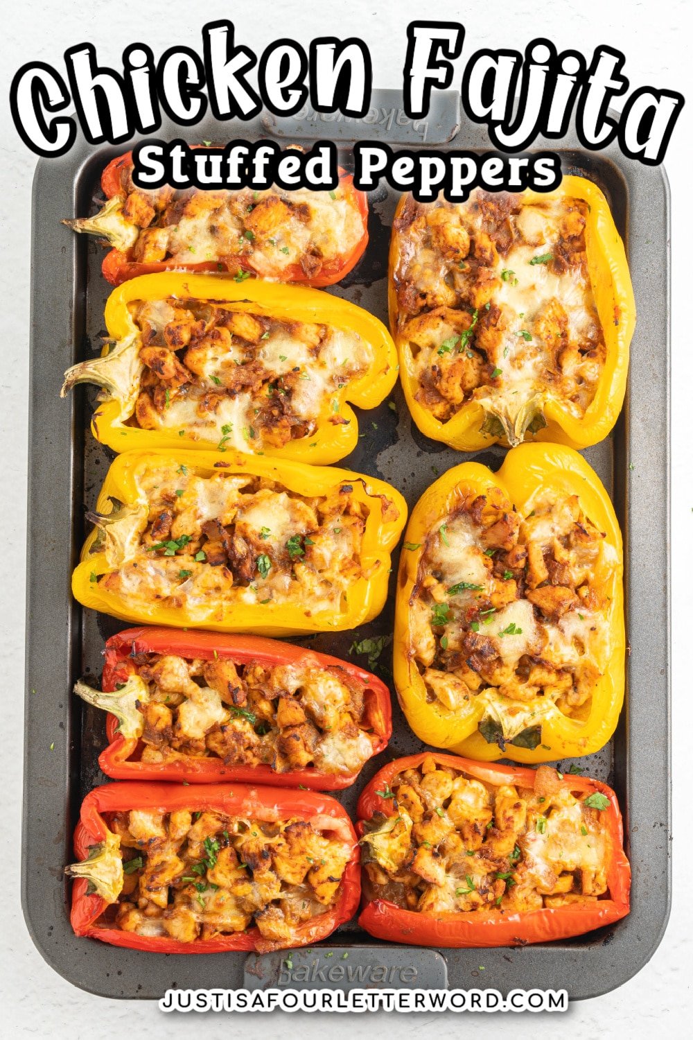 stuffed fajita chicken peppers with text