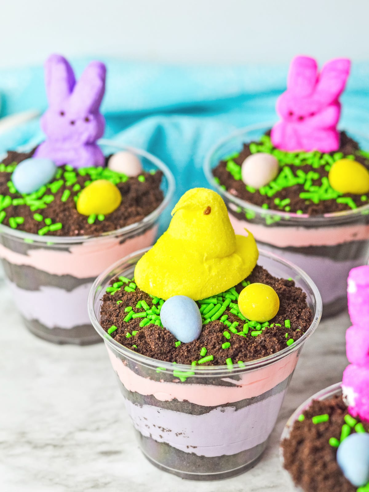 Easter Dirt Pudding in plastic single serve cups