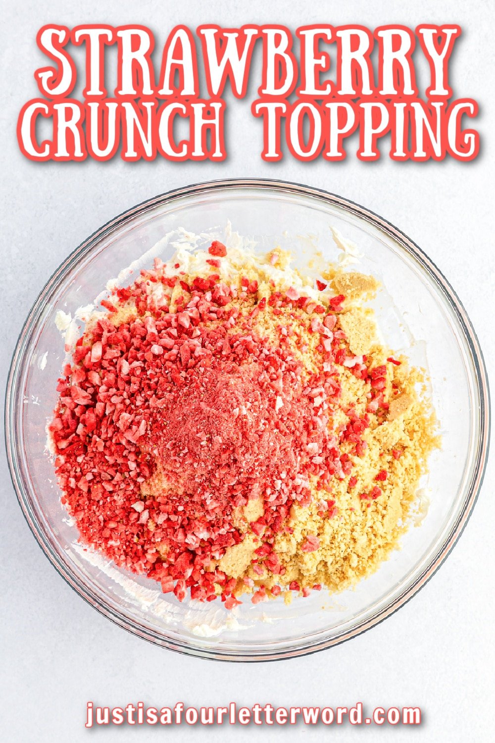 strawberry crunch topping with text