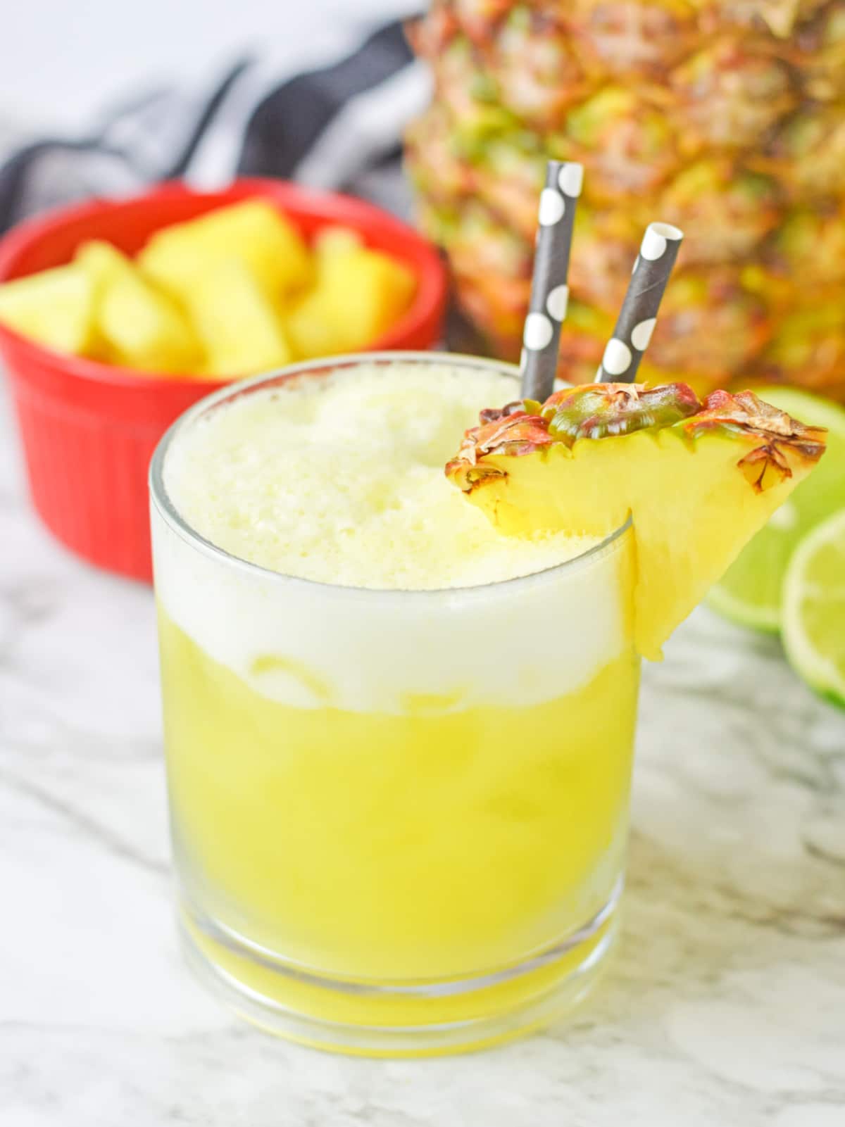 Pineapple agua fresca in a high ball glass