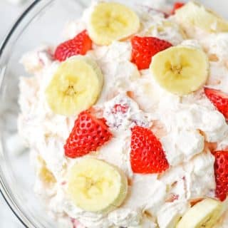 Strawberry Banana Fluff in a glass bowl