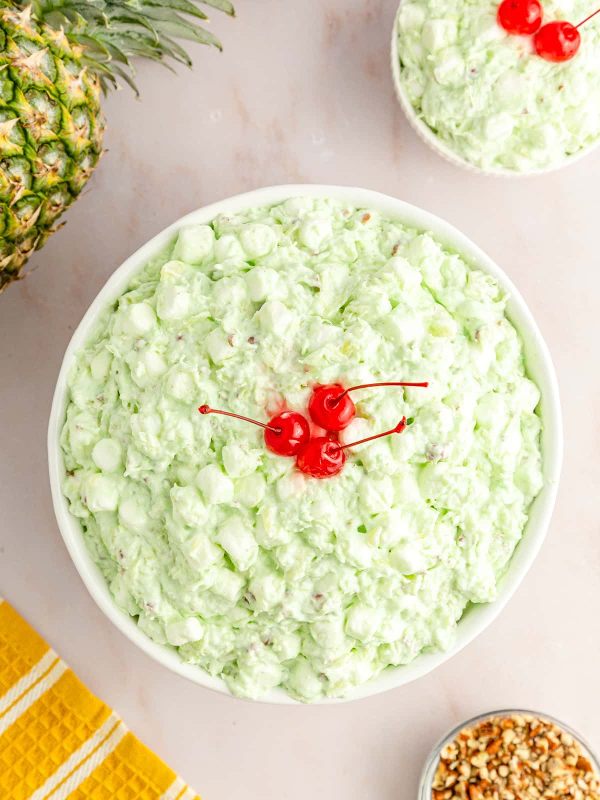 Watergate salad in large bowl and small bowl