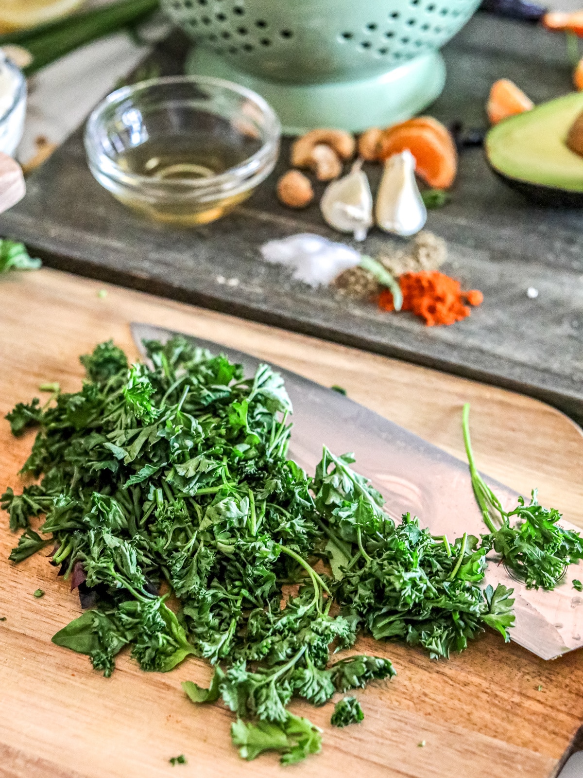 chopped herbs for dressing