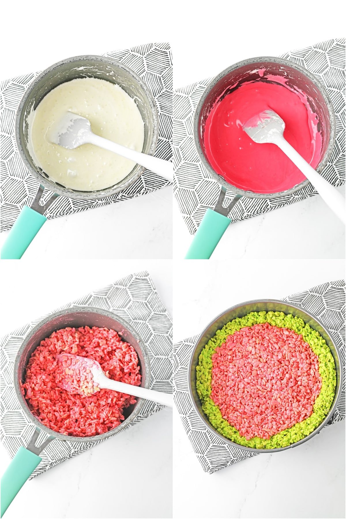 melt marshmallows with red coloring for inside of pan