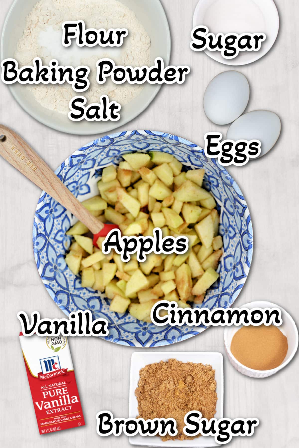 A list of ingredients for apple pie.