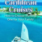 An image of a catamaran sailing in clear blue waters near a tropical island, with text overlay: "Royal Caribbean Cruises: How to Choose the Best One for Your Family".